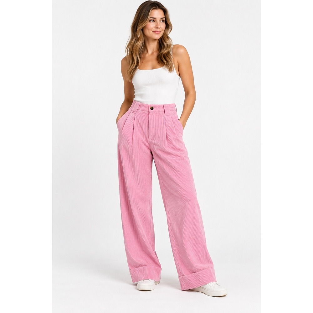 GANNI Pink Pleated Corduroy Wide Leg Pants Lilac Sachet NWT Size 34 US 2